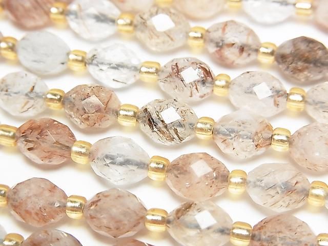 [Video] High Quality! Mica in Quartz AA+ Faceted Rice 8x8x6mm Half or 1strand beads (approx. 15 inches/36 cm)