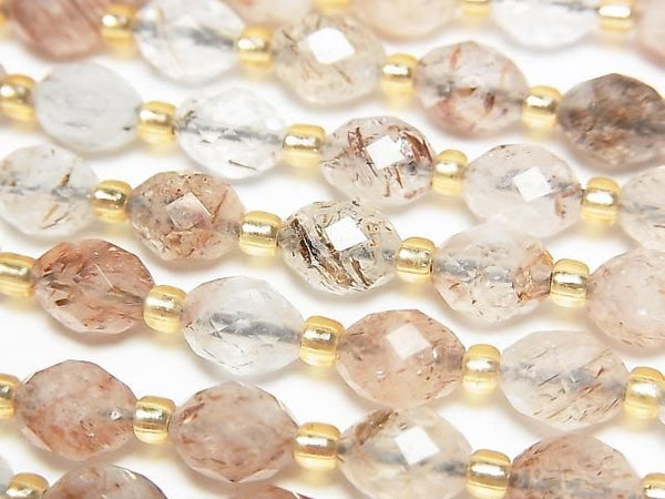 [Video] High Quality! Mica in Quartz AA+ Faceted Rice 8x8x6mm Half or 1strand beads (approx. 15 inches/36 cm)