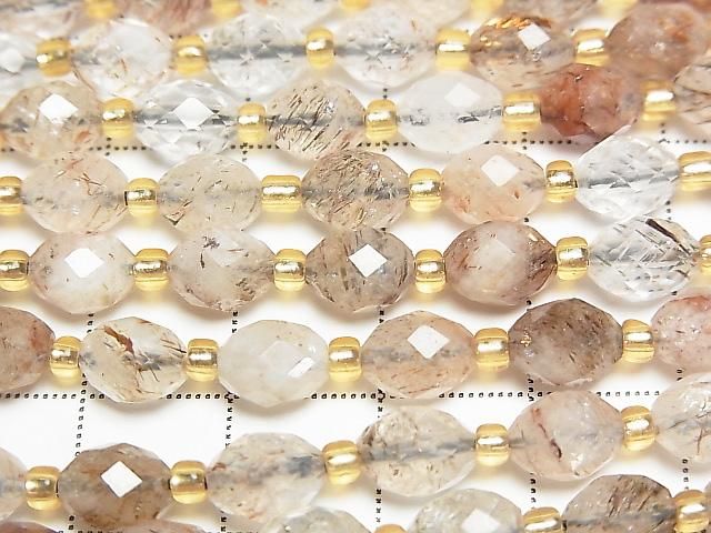 [Video] High Quality! Mica in Quartz AA+ Faceted Rice 8x8x6mm Half or 1strand beads (approx. 15 inches/36 cm)