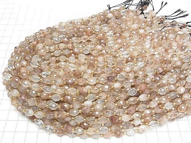 [Video] High Quality! Mica in Quartz AA+ Faceted Rice 8x8x6mm Half or 1strand beads (approx. 15 inches/36 cm)