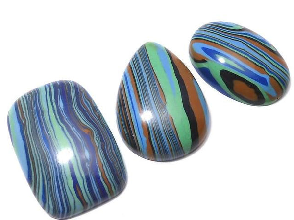 [Video][One of a kind] Rainbow Calsilica Cabochon 3pcs set NO.105