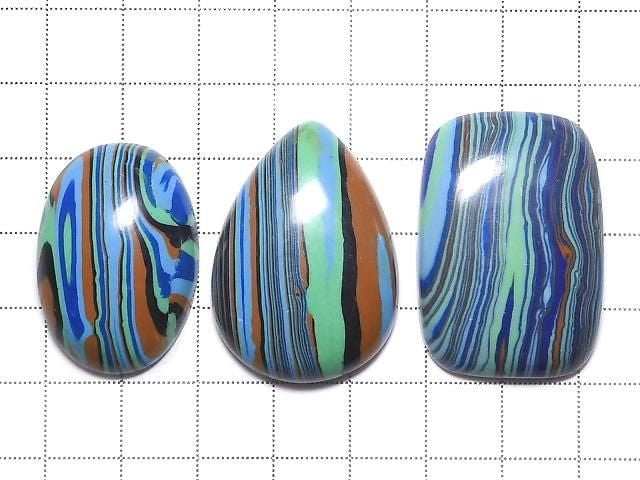 [Video][One of a kind] Rainbow Calsilica Cabochon 3pcs set NO.105
