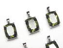 [Video] High Quality Moldavite AAA Rectangle Faceted 9x7mm Pendant Silver925 1pc