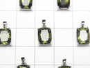[Video] High Quality Moldavite AAA Rectangle Faceted 9x7mm Pendant Silver925 1pc
