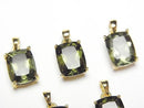 [Video] High Quality Moldavite AAA Rectangle Faceted 9x7mm Pendant 18KGP 1pc