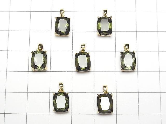 [Video] High Quality Moldavite AAA Rectangle Faceted 9x7mm Pendant 18KGP 1pc