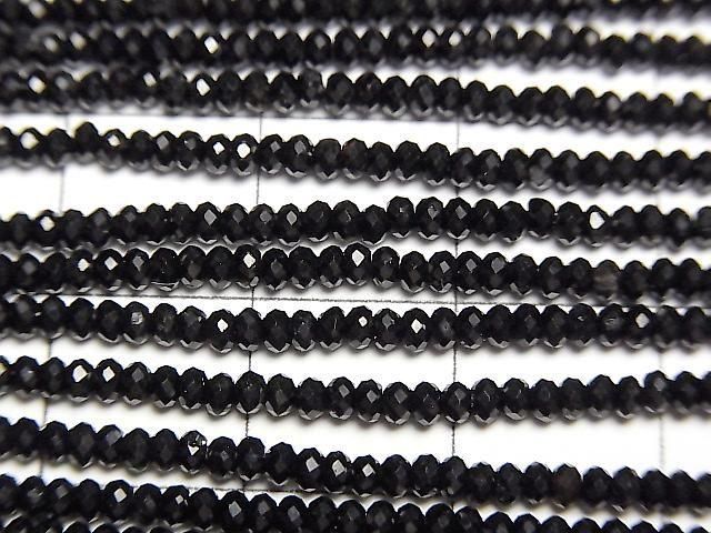 [Video] High Quality! Black Tourmaline AAA- Faceted Button Rondelle 2x2x1mm 1strand beads (approx. 15 inches/37 cm)
