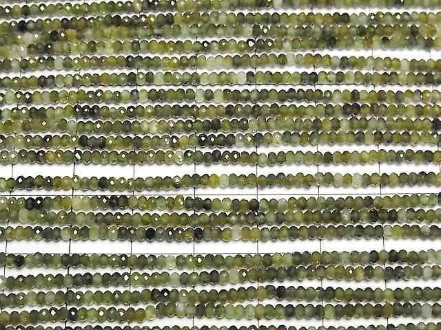 [Video] High Quality! Green Tourmaline AA++ Faceted Button Rondelle 2x2x1mm 1strand beads (approx. 15 inches/37 cm)
