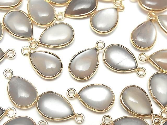 [Video] Brown-Gray Moonstone AA++ Bezel Setting Pear Shape 13x9mm 18KGP 2pcs
