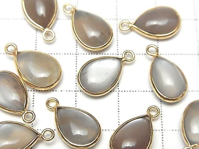 [Video] Brown-Gray Moonstone AA++ Bezel Setting Pear Shape 13x9mm 18KGP 2pcs