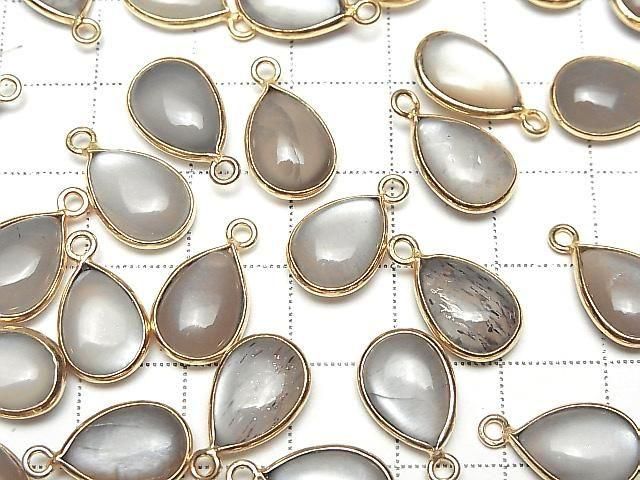 [Video] Brown-Gray Moonstone AA++ Bezel Setting Pear Shape 13x9mm 18KGP 2pcs