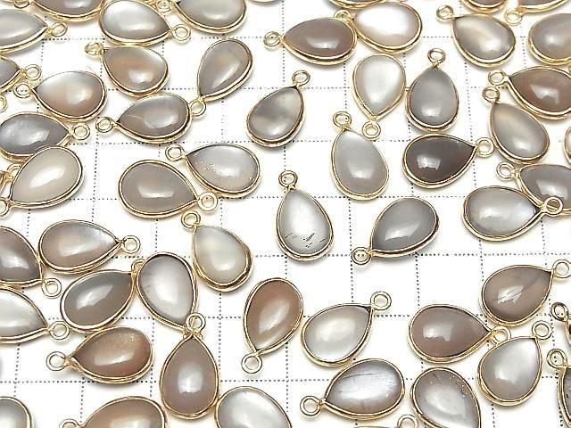 [Video] Brown-Gray Moonstone AA++ Bezel Setting Pear Shape 13x9mm 18KGP 2pcs