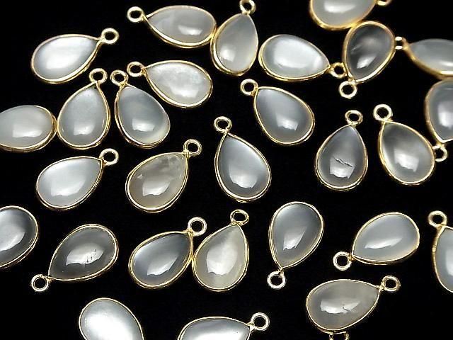 [Video] White Moonstone AA++ Bezel Setting Pear Shape 13x9mm 18KGP 2pcs