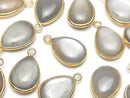 [Video] Brown-Gray Moonstone AA++ Bezel Setting Pear Shape 15x11mm 18KGP 2pcs