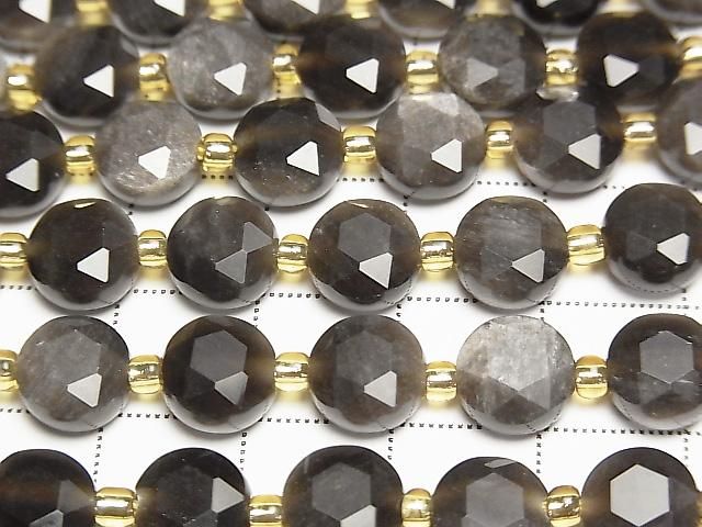 [Video] High Quality! Silver Obsidian AAA Hexagram Faceted Coin 8x8x5mm 1strand beads (approx. 15 inches/36 cm)