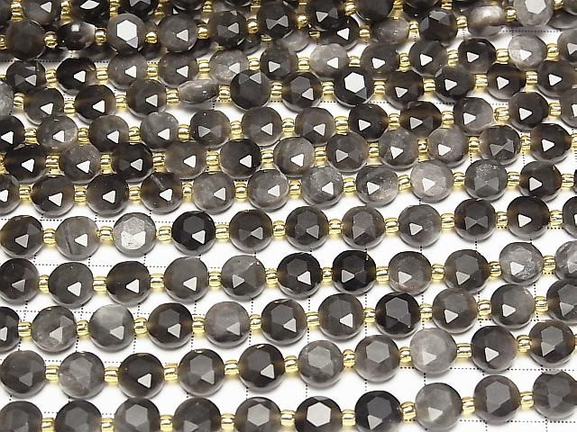 [Video] High Quality! Silver Obsidian AAA Hexagram Faceted Coin 8x8x5mm 1strand beads (approx. 15 inches/36 cm)
