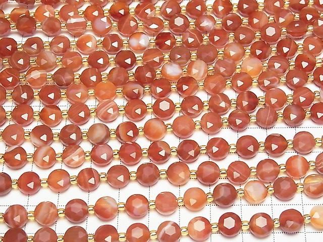 [Video] High Quality! Carnelian, Sardonyx Hexagram Faceted Coin 8x8x5mm 1strand beads (aprx.15inch/36cm)