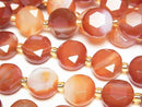 [Video] High Quality! Carnelian, Sardonyx Hexagram Faceted Coin 10x10x5.5mm half or 1strand beads (aprx.15inch/36cm)