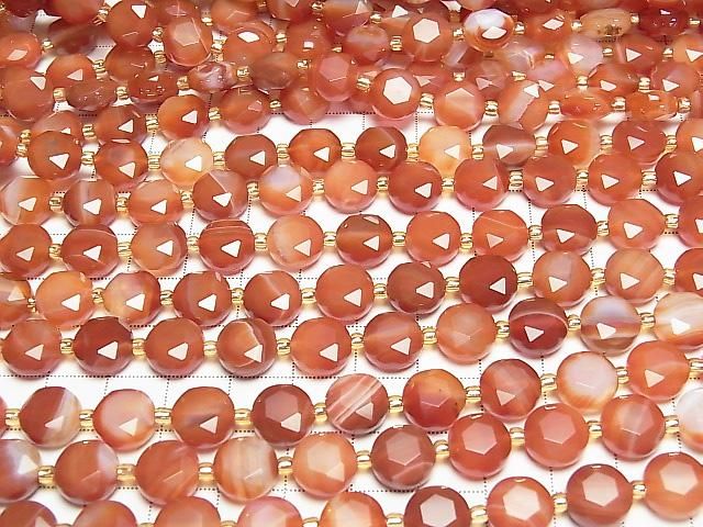 [Video] High Quality! Carnelian, Sardonyx Hexagram Faceted Coin 10x10x5.5mm half or 1strand beads (aprx.15inch/36cm)