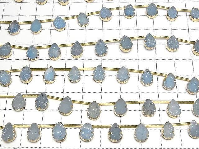 [Video] Druzy Agate Bezel Setting Pear Shape Blue Half or 1strand beads (approx. 6 inches/16 cm)
