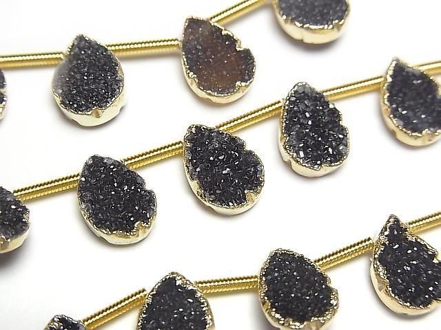 [Video] Druzy Agate Bezel Setting Pear Shape Black Half or 1strand beads (approx. 6 inches/16 cm)
