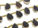 [Video] Druzy Agate Bezel Setting Pear Shape Black Half or 1strand beads (approx. 6 inches/16 cm)