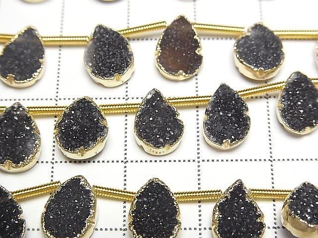 [Video] Druzy Agate Bezel Setting Pear Shape Black Half or 1strand beads (approx. 6 inches/16 cm)