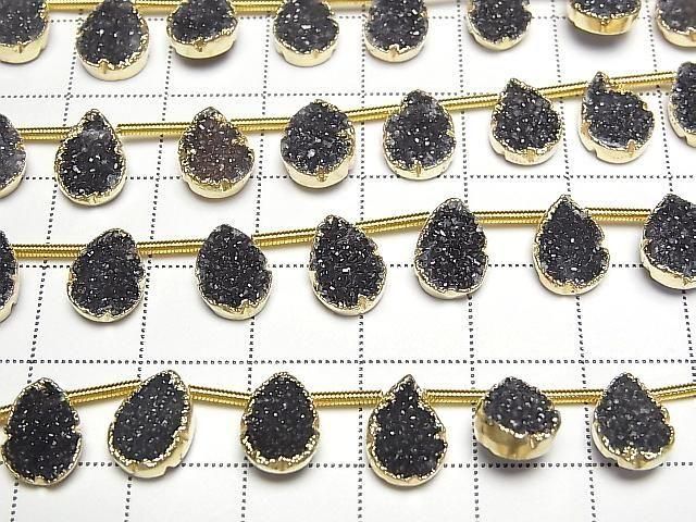 [Video] Druzy Agate Bezel Setting Pear Shape Black Half or 1strand beads (approx. 6 inches/16 cm)