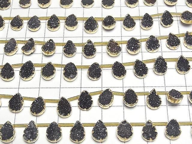 [Video] Druzy Agate Bezel Setting Pear Shape Black Half or 1strand beads (approx. 6 inches/16 cm)
