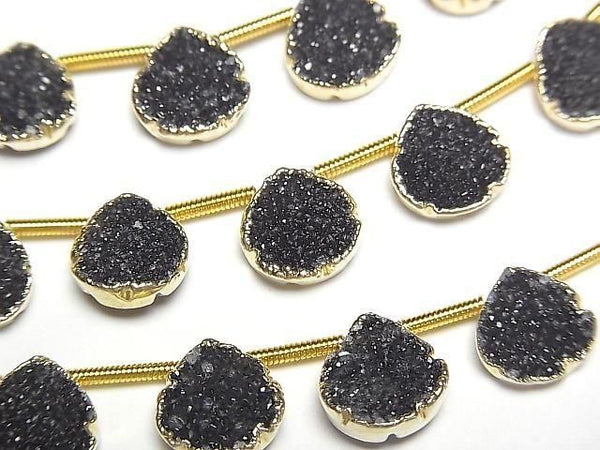 [Video] Druzy Agate Bezel Setting Chestnut Black Half or 1strand beads (approx. 6 inches/16 cm)