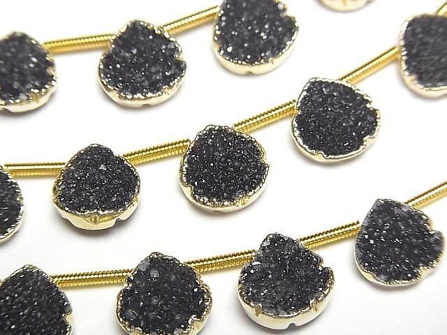 [Video] Druzy Agate Bezel Setting Chestnut Black Half or 1strand beads (approx. 6 inches/16 cm)