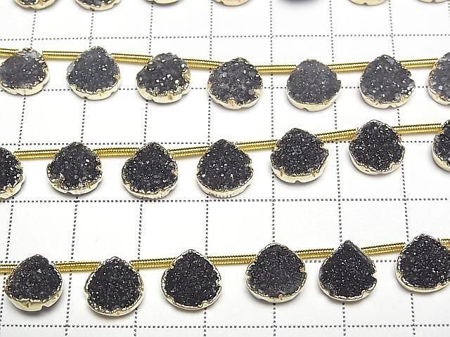 [Video] Druzy Agate Bezel Setting Chestnut Black Half or 1strand beads (approx. 6 inches/16 cm)