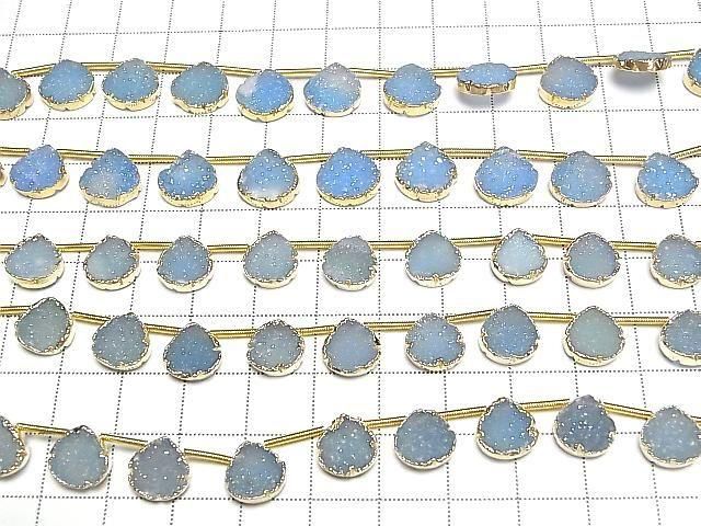[Video] Druzy Agate Bezel Setting Chestnut Blue Half or 1strand beads (approx. 6 inches/16 cm)