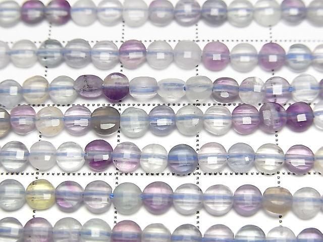 [Video] High Quality! Multicolor Fluorite AA+ Faceted Coin 4x4mm 1strand beads (approx. 15 inches/36 cm)