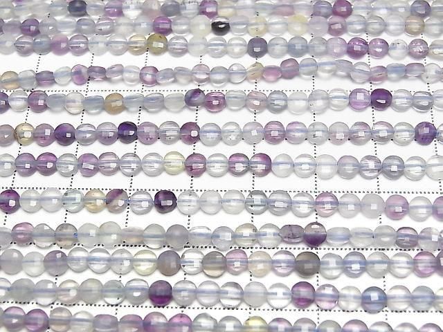 [Video] High Quality! Multicolor Fluorite AA+ Faceted Coin 4x4mm 1strand beads (approx. 15 inches/36 cm)
