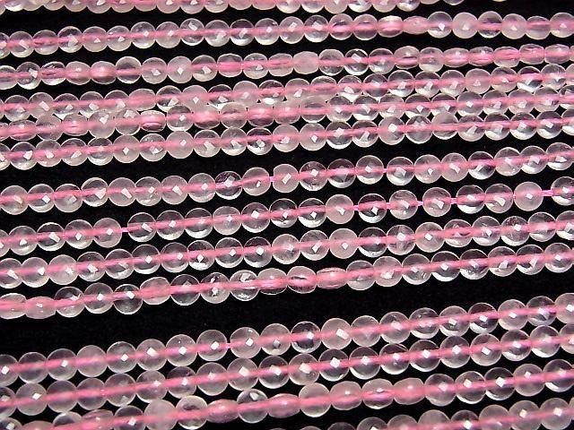 [Video]High Quality! Rose Quartz AA++ Faceted Coin 4x4mm 1strand beads (aprx.15inch/36cm)