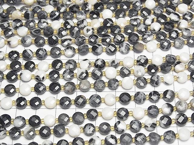 [Video] High Quality! Zebra Jasper Faceted Coin 6x6x4mm 1strand beads (approx. 15 inches/37 cm)