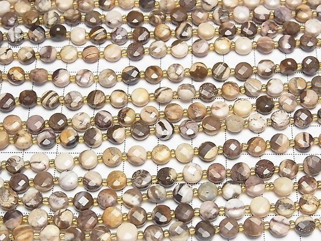 [Video] High Quality! Cappuccino Jasper Faceted Coin 6x6x4mm 1strand beads (approx. 15 inches/37 cm)