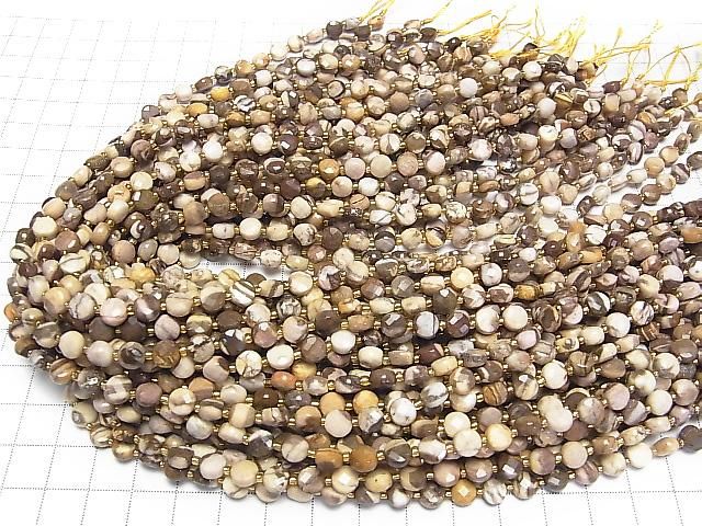 [Video] High Quality! Cappuccino Jasper Faceted Coin 6x6x4mm 1strand beads (approx. 15 inches/37 cm)