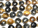 [Video] High Quality! Mixed Tiger's Eye AA++ Faceted Coin 6x6x4mm 1strand beads (approx. 15 inches/37 cm)