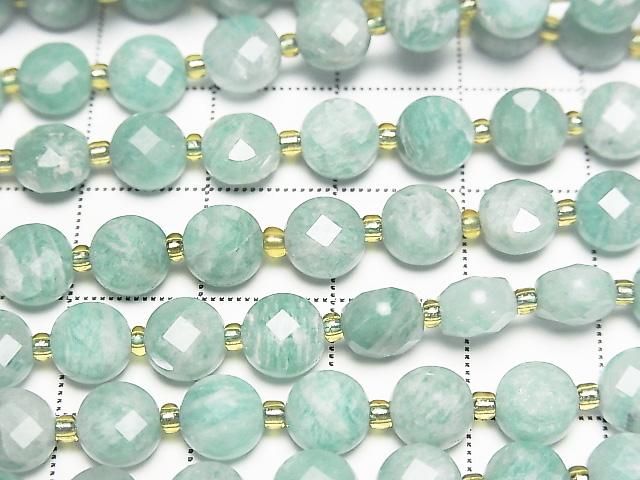 [Video] High Quality! Amazonite AA Faceted Coin 6x6x4mm half or 1strand beads (aprx.15inch/36cm)