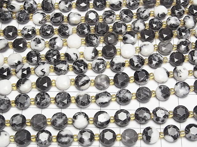 [Video] High Quality! Zebra Jasper Hexagram Faceted Coin 8x8x5mm 1strand beads (approx. 15 inches/37 cm)