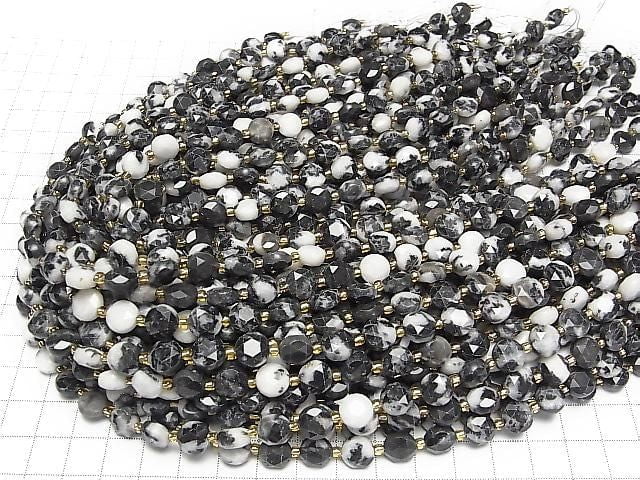 [Video] High Quality! Zebra Jasper Hexagram Faceted Coin 8x8x5mm 1strand beads (approx. 15 inches/37 cm)