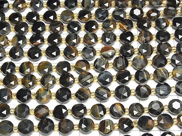 [Video] High Quality! Mixed Tiger's Eye AA++ Hexagram Faceted Coin 8x8x5mm 1strand beads (approx. 15 inches/36 cm)