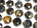 [Video] High Quality! Mixed Tiger's Eye AA++ Hexagram Faceted Coin 10x10x5mm Half or 1strand beads (approx. 15 inches/36 cm)