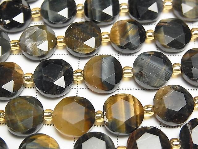 [Video] High Quality! Mixed Tiger's Eye AA++ Hexagram Faceted Coin 10x10x5mm Half or 1strand beads (approx. 15 inches/36 cm)