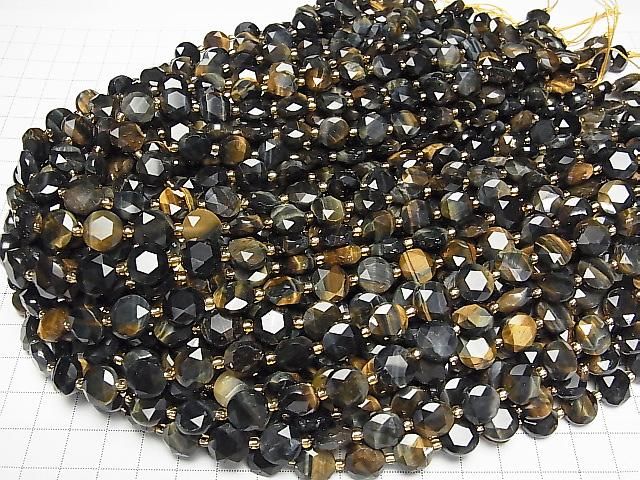 [Video] High Quality! Mixed Tiger's Eye AA++ Hexagram Faceted Coin 10x10x5mm Half or 1strand beads (approx. 15 inches/36 cm)