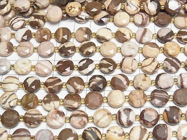 [Video] High Quality! Cappuccino Jasper Hexagram Faceted Coin 10x10x5mm Half or 1strand beads (approx. 15 inches/36 cm)