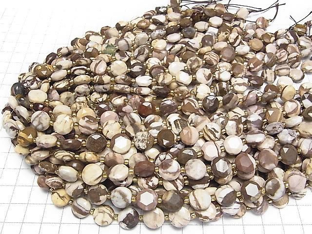 [Video] High Quality! Cappuccino Jasper Hexagram Faceted Coin 10x10x5mm Half or 1strand beads (approx. 15 inches/36 cm)