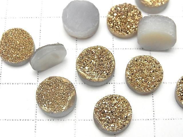 [Video] Druzy Agate Round Cabochon 10x10mm Gold Plated 3pcs
